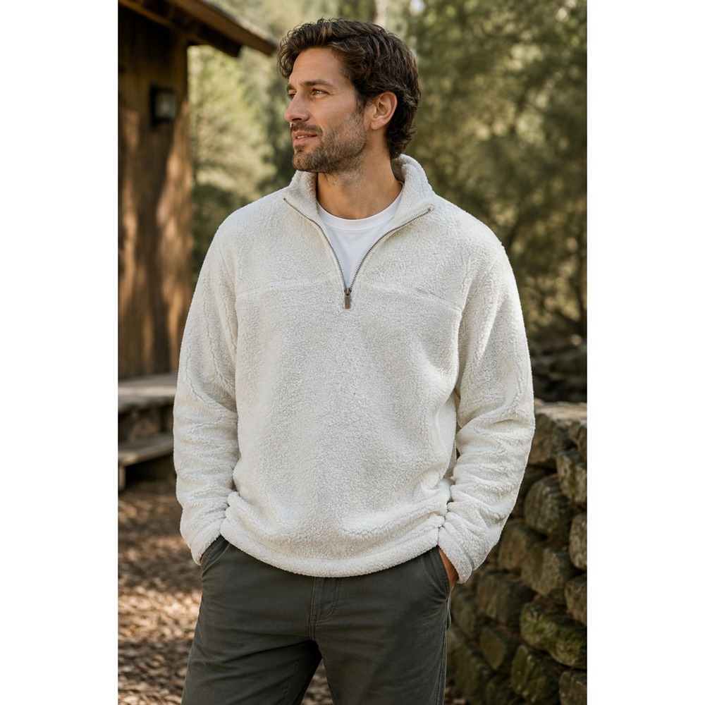 Thread & Supply Sherpa Quarter Zip Fleece Pullover Ivory Size M